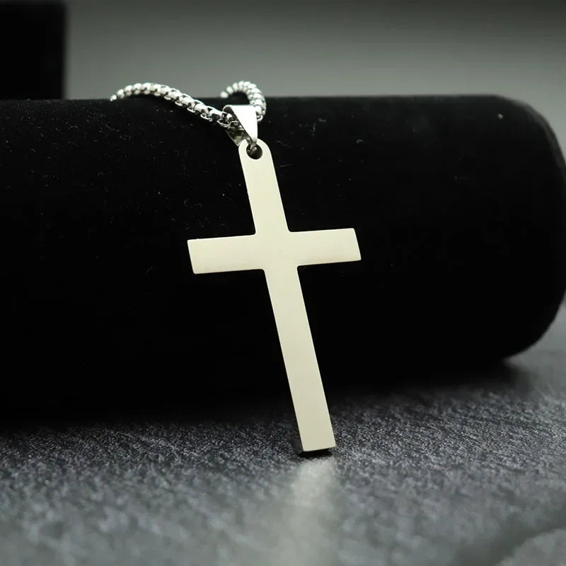 Schlichte Kreuzkette mit Kreis Anhänger Edelstahl Halskette Christ Kreuz Halskette für Herren Jungen Coole Halskette Collier