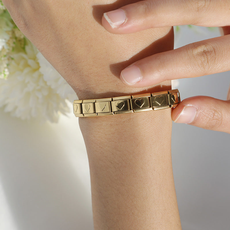 Hapiship Neue Mode Frauen Romantisches Herz 9mm Breite Edelstahl Armband Armreif Mädchen Hochzeit Weihnachtsgeschenk Schmuck G205
