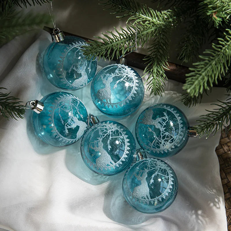 6 Stück 6 cm transparente Schneeball-Weihnachtskugeln Anhänger für Weihnachtsbaumschmuck Klare Kugeln Hängende Ornamente Weihnachten Navidad