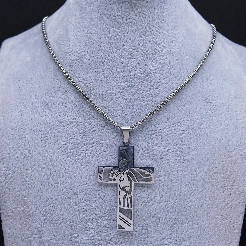 Christ Gott Kreuz Jesus Dornenkrone Kette Halskette Herren Edelstahl Kruzifix Halskette Schmuck colar masculino N7074S02