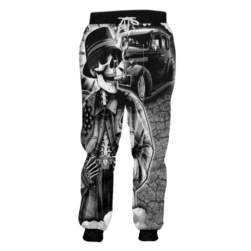3D-Druck Totenkopf rauchend Lässige Y2K-Hose Herren Jogginghose Neu Coole Sweat-Jogger Harem Herren Volle Länge Hombre Kapuzen-Golfshirt