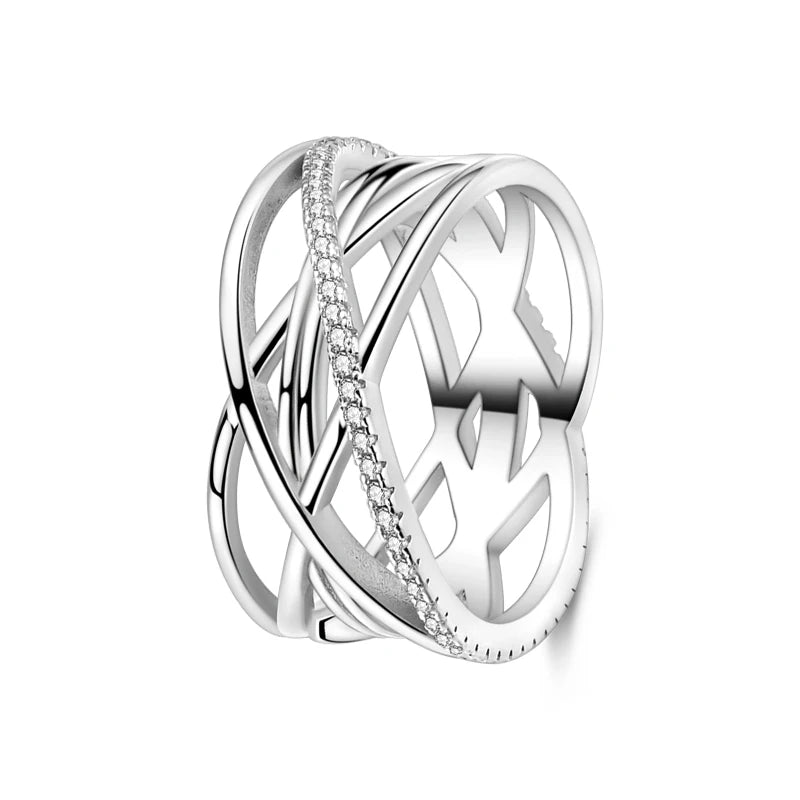 Ringe für Frauen 925 Silberfarbe Zirkon Wickellinie Geometrischer Sternring Verlobung Hochzeit Romantisches Valentinstag Feinschmuck Geschenk