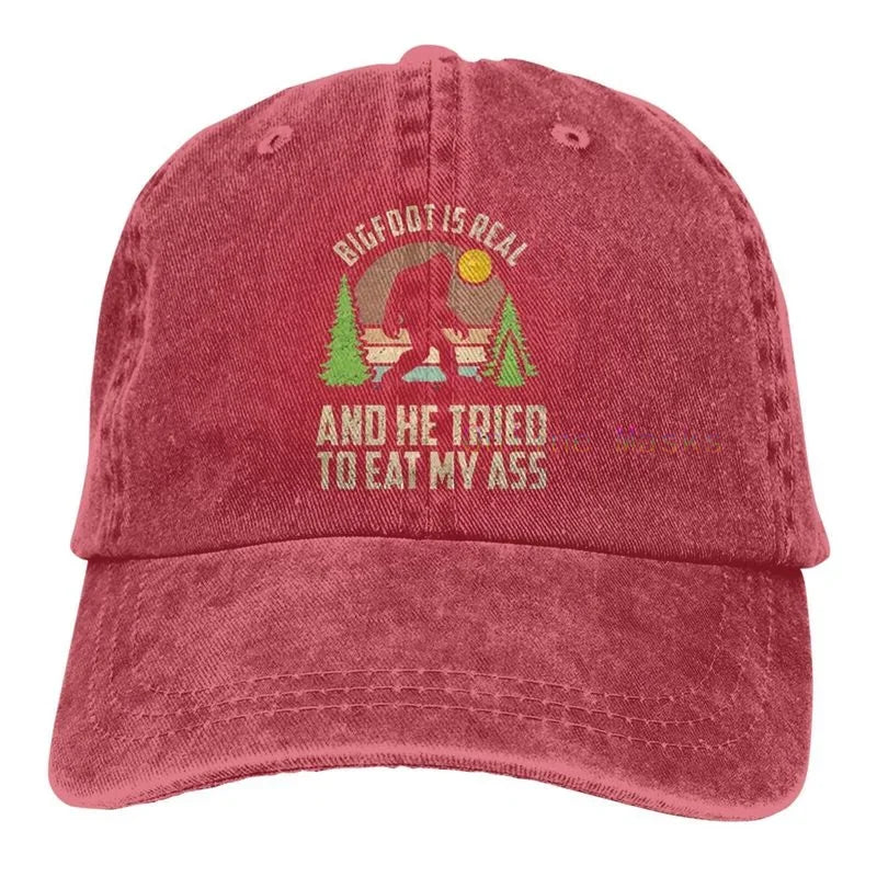 Bigfoot is Real and He Tried to Eat My Ass Baseball Cap Unisex Vintage Trucker Hat Adjustable Cowboy Hats for Mens Womens