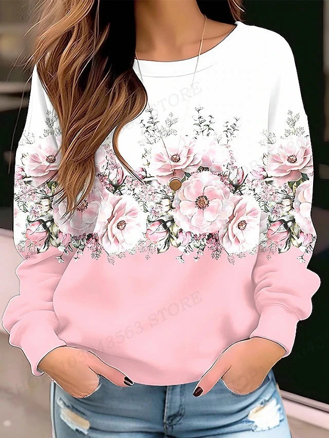 Blumen-Hoodie Rundhals Y2k Hoodie Damen Mode Hoodies Mädchen Mäntel Damen Sweatshirts Blumen Kleidung Geschenke Mäntel Rundhals Pullover