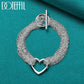 DOTEFFIL 925 Sterling Silver Multi-Line Chain Heart Necklace Bracelet Network Ring  For Women Wedding Engagement Party Jewelry