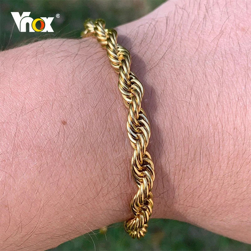 Vnox Basic 2/3/4/5mm Stainless Steel Twisted Rope Chain Bracelets for Men Women,Wrist Christmas Gifts Jewelry,Length Adjustable