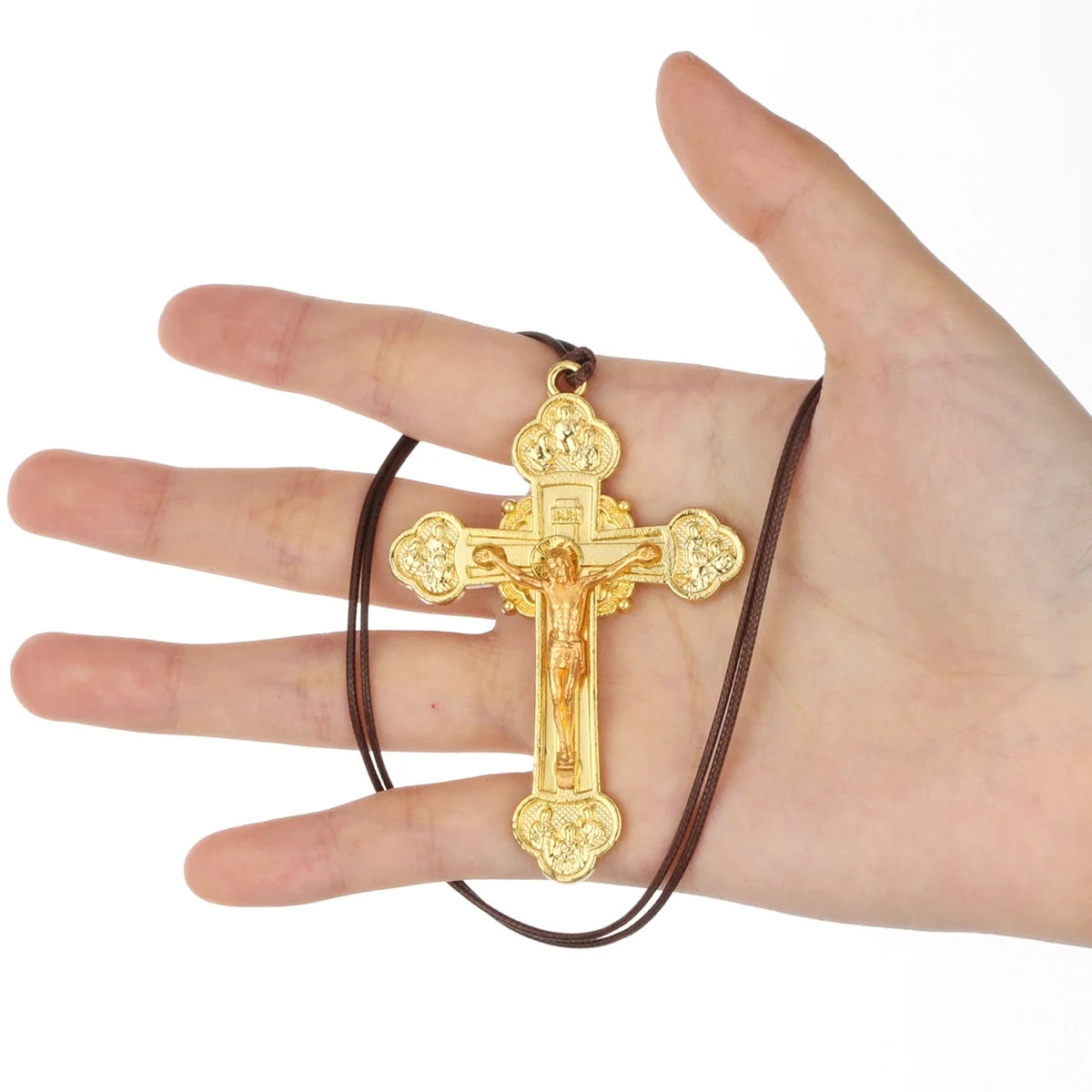 Cottvott Dreifaltigkeits-Kruzifix Jesus Christus Kreuz Anhänger Halskette Katholische verstellbare Wachsseilkette Halskette Frauen Männer Schmuck Geschenk