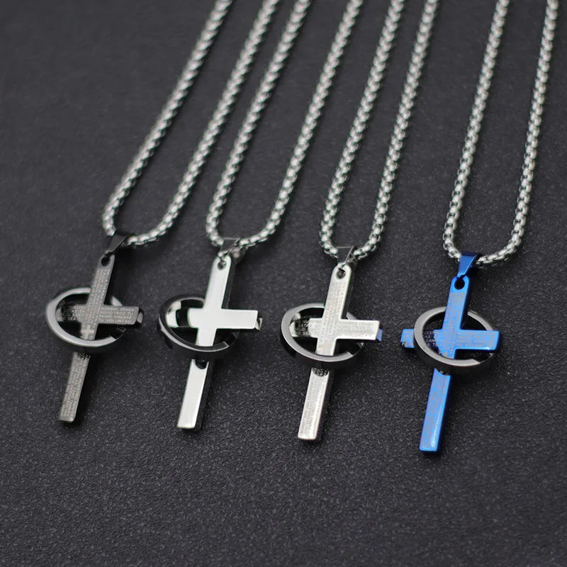 Schlichte Kreuzkette mit Kreis Anhänger Edelstahl Halskette Christ Kreuz Halskette für Herren Jungen Coole Halskette Collier