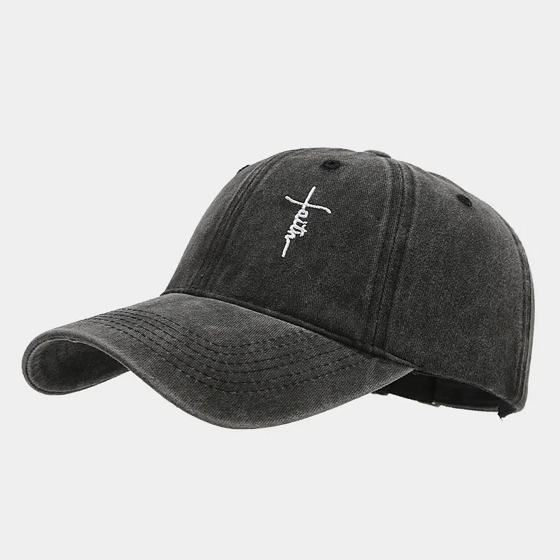 Vintage washed vintage unisex faith cross embroidered baseball cap - soft, breathable, adjustable dad cap, hip-hop style, suitab
