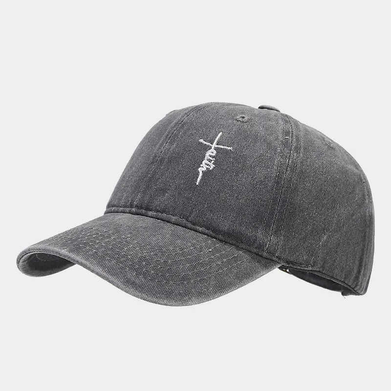 Vintage washed vintage unisex faith cross embroidered baseball cap - soft, breathable, adjustable dad cap, hip-hop style, suitab