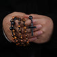 Catholic Natural Tiger Eye Stone Black Agate Rosary Beads Necklace Hematite Cross Pendant Necklace Women Men Christ Mala Jewelry