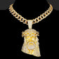 Iced Out Jesus Christus Kopf Anhänger Strass Halskette mit 13mm Miami Cuban Gliederkette Hip Hop Stil für Herren Damen Geschenk