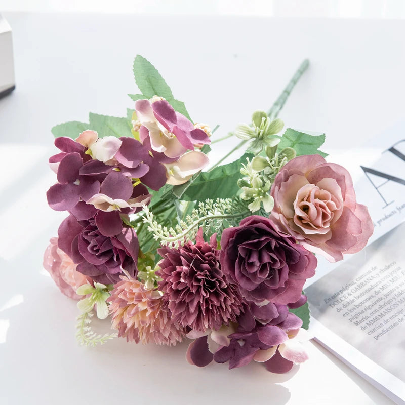 30CM Seidenrosen Hochzeit Bouquet Vase für Home Raum Dekoration Weihnachtsgirlande Scrapbooking Künstliche Hortensie Kunstblumen
