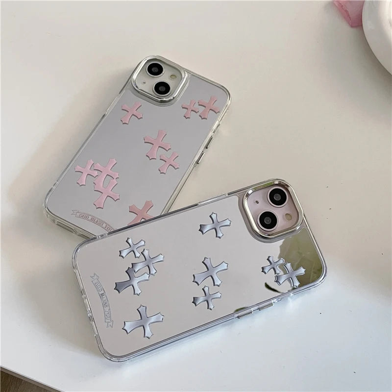 Luxury Makeup Mirror Jesus Christ Cross Phone Case For iPhone 11 13 12 14 Pro Max iPhone 15 pro max cases Cute Hard Back Cover