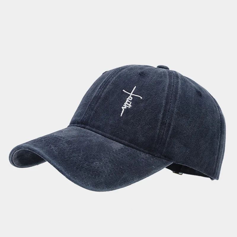 Vintage washed vintage unisex faith cross embroidered baseball cap - soft, breathable, adjustable dad cap, hip-hop style, suitab