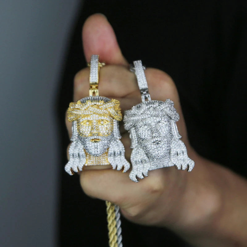 2024Neu Zweifarbig Roségoldfarbe Hip Hop Jesus Christus Kopf Anhänger Mikro Pavé 5A Zirkonia CZ Iced Out Herren Mode Schmuck