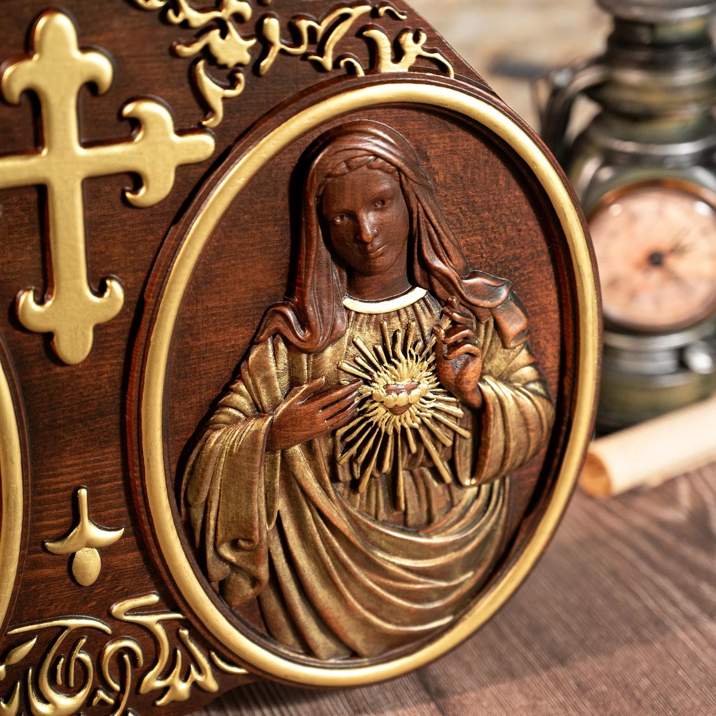 Heiliges Herz Jesu und Herz Mariä, Jesus Christus, Jesus Wanddekoration, Religiöse Heiligenstatue, Komplettes katholisches Weihnachtsgeschenk