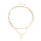 Gold Double Paperclip Chain Necklace with round accent