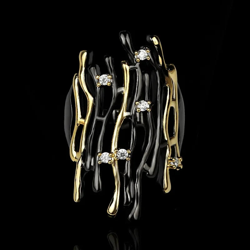 Ringe für Frauen Geometrische Hohle Unregelmäßige Astform Damen Schmuck Mode Party Geschenk Schwarz Gold Farbe Accessoires