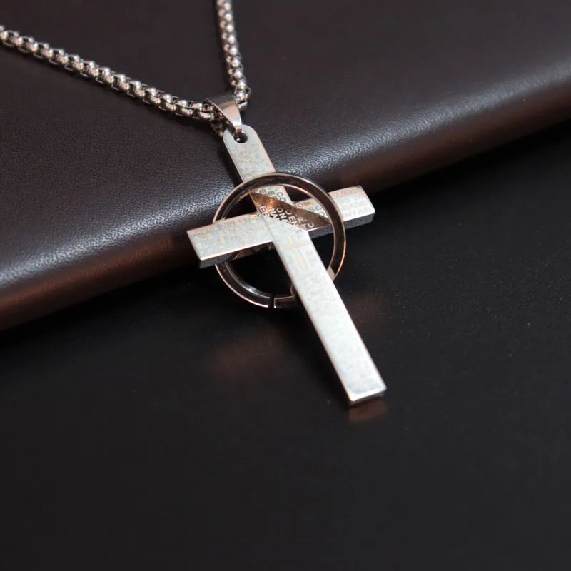 Schlichte Kreuzkette mit Kreis Anhänger Edelstahl Halskette Christ Kreuz Halskette für Herren Jungen Coole Halskette Collier