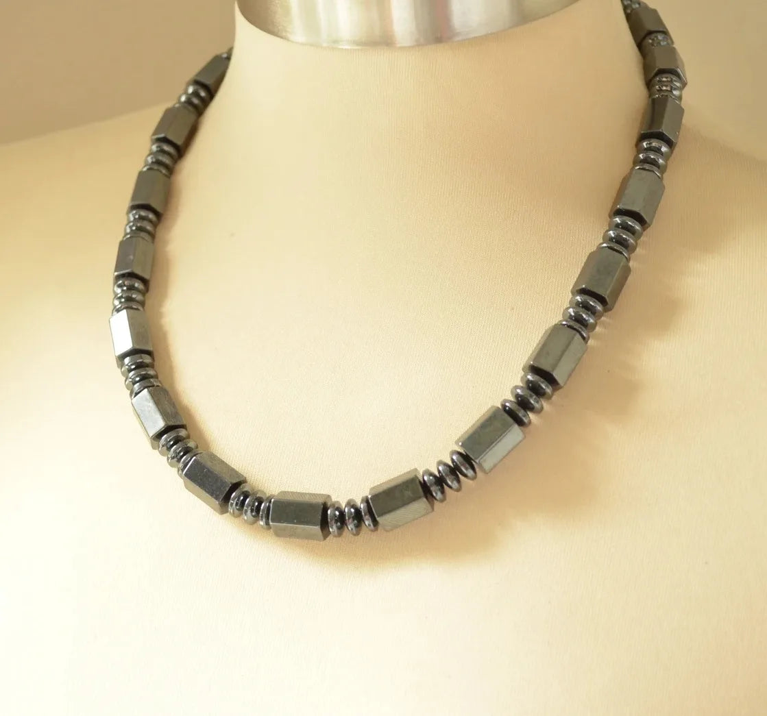 Men's Necklace Natural Coconut Pearls, Heishi Pearls in White Natural Shell and Black Wood  Beaded Surfer Necklace