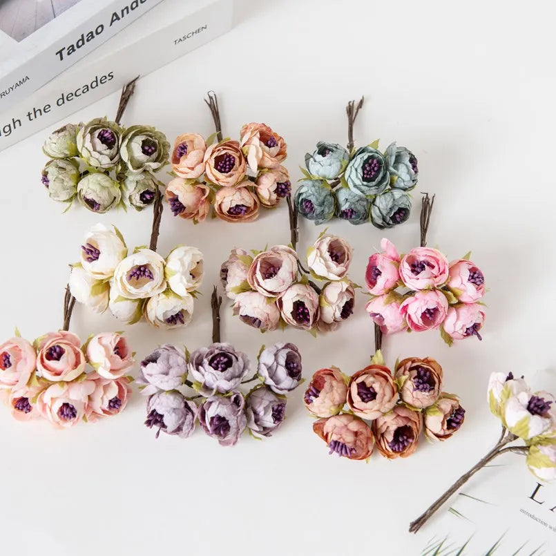12PCS Artificial Flowers Christmas Decorations for Home Accessories Stamen Wedding Bouquet Garland DIY Gifts Silk Tea Roses Buds