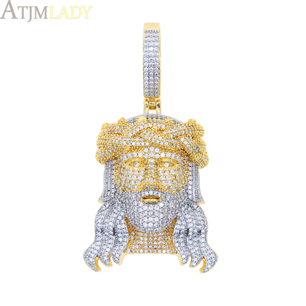 2024 New Bling  Jesus Christ Head Necklace Full Micro Paved 5A Cubic Zirconia Pendant For Men Iced Out Charm Hip Hop Jewelry