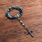 8mm Natursteinperlen Hämatit Kreuzanhänger für Herren Damen Katholische Christus Rosenkranz Kreuzanhänger Halskette Dropshipping