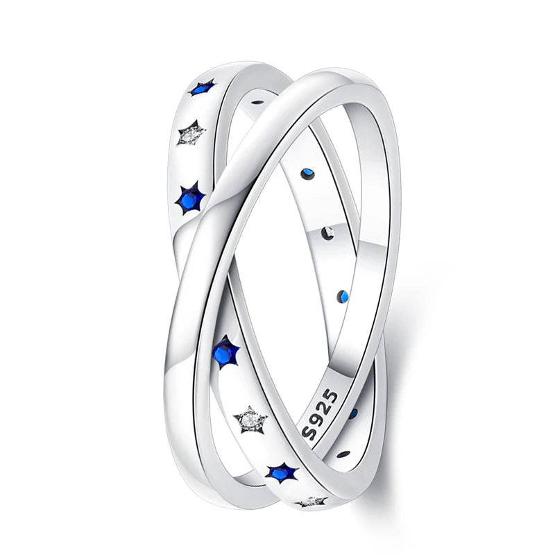 Ringe für Frauen 925 Silberfarbe Zirkon Wickellinie Geometrischer Sternring Verlobung Hochzeit Romantisches Valentinstag Feinschmuck Geschenk