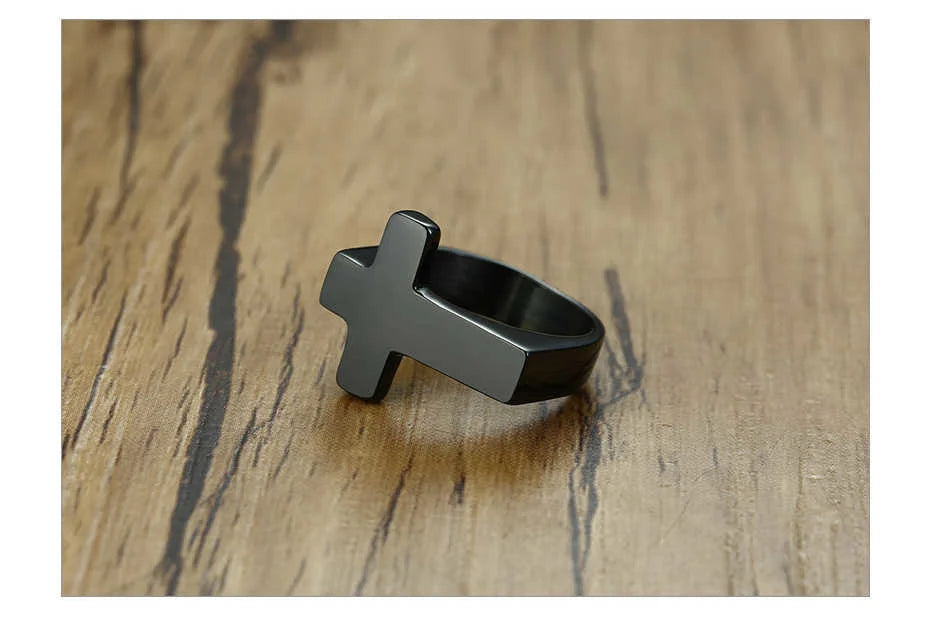 Vnox Einzigartiger Kreuz-Flachring für Herren, glänzender Edelstahl Christus Jesus Gebet Glaube Anel Bruderschaftsringe