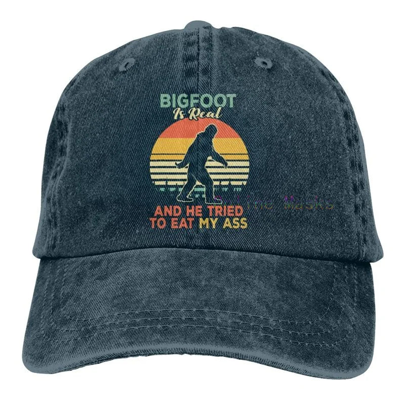 Bigfoot is Real and He Tried to Eat My Ass Baseball Cap Unisex Vintage Trucker Hat Adjustable Cowboy Hats for Mens Womens