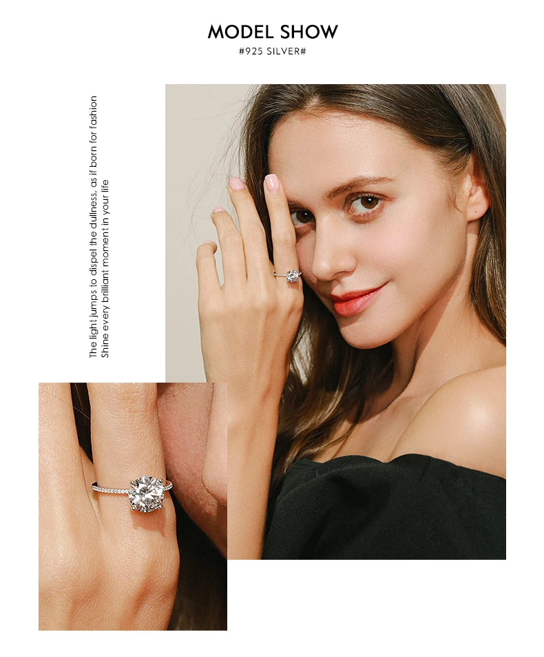 2023 Klassischer Luxus Echter massiver 925 Sterling Silber Ring 3 Karat 10 Herzen Pfeile Zirkon Hochzeitsschmuck Ringe Verlobung Für Frauen