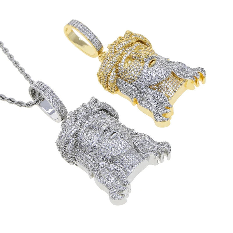 2024Neu Zweifarbig Roségoldfarbe Hip Hop Jesus Christus Kopf Anhänger Mikro Pavé 5A Zirkonia CZ Iced Out Herren Mode Schmuck