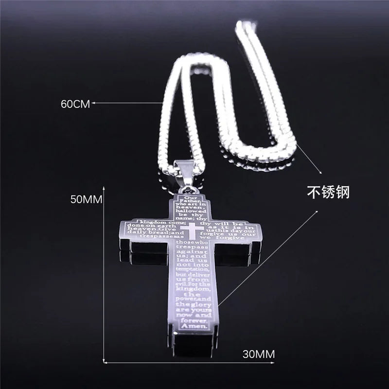 HNSP Edelstahl Bibel Großes Kreuz Halskette Anhänger für Herren Schmuck Religion Zubehör