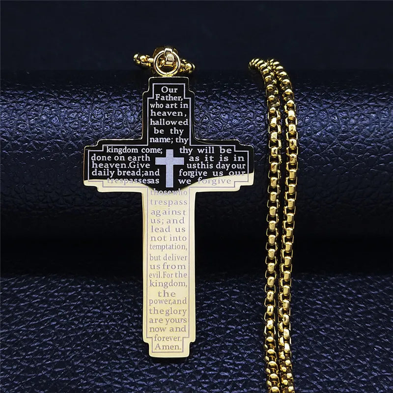 HNSP Edelstahl Bibel Großes Kreuz Halskette Anhänger für Herren Schmuck Religion Zubehör