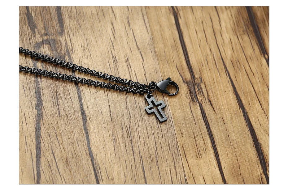 Vnox Einfache, geschichtete 3mm Rolo-Kettenarmbänder für Herren, rundes Kettenglied mit Kreuz-Anhänger, Armband, Christusgebet, Vintage-Freizeitgeschenk
