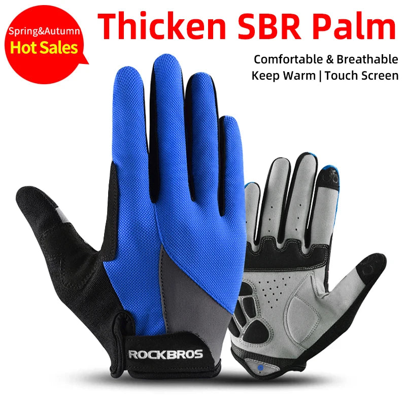 ROCKBROS Fahrradhandschuhe Schwammpolster Lange Finger Motorradhandschuhe für Fahrrad Mountainbike Handschuhe Touchscreen MTB Handschuhe