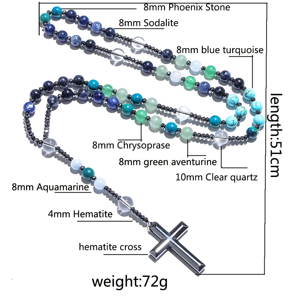 8mm Natursteinperlen Hämatit Kreuzanhänger für Herren Damen Katholische Christus Rosenkranz Kreuzanhänger Halskette Dropshipping