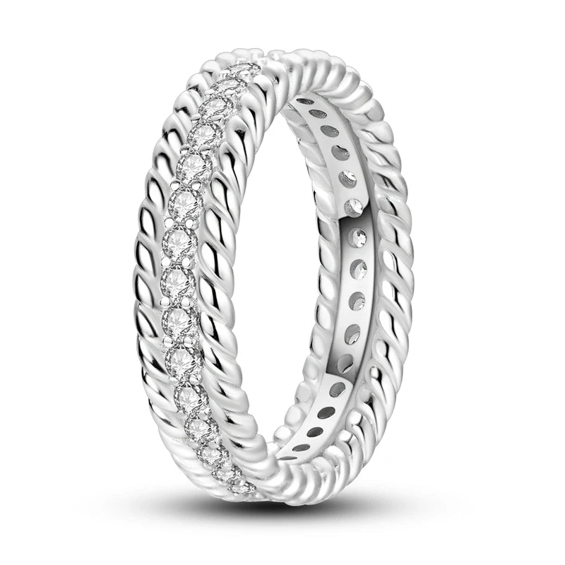 Ringe für Frauen 925 Silberfarbe Zirkon Wickellinie Geometrischer Sternring Verlobung Hochzeit Romantisches Valentinstag Feinschmuck Geschenk