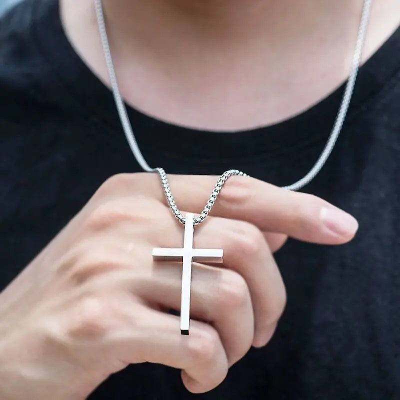 Einfache geometrische Kreuz-Anhänger-Halskette für Damen, Metallschmuck, silberfarbene Kette, Choker, Partygeschenk für Herren, Accessoires