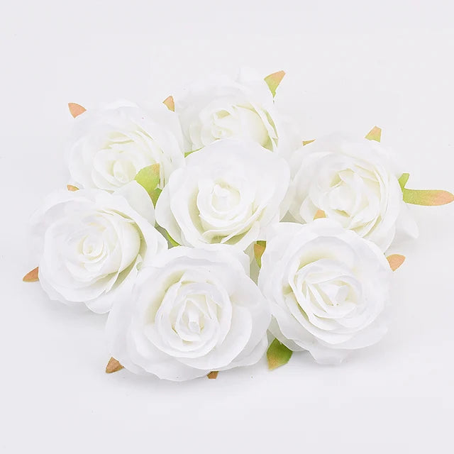 30pcs/7-8cm White Rose Artificial Silk Flower Heads DIY Wedding Home Birthday Party Decoration Wreath Scrapbooking Fake Flowers