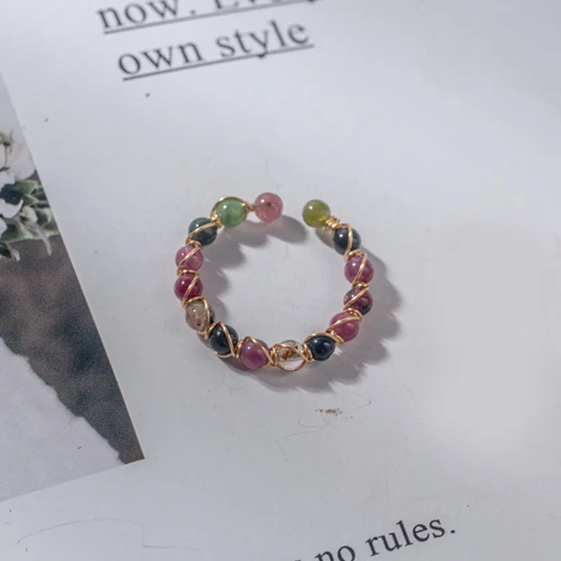 Handgewebter Liebesperlenring Mode Damen Herren Runder Kugelperlen verstellbarer Retro-Ring Schmuck