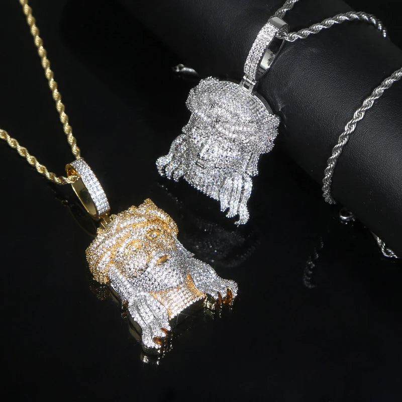 2024Neu Zweifarbig Roségoldfarbe Hip Hop Jesus Christus Kopf Anhänger Mikro Pavé 5A Zirkonia CZ Iced Out Herren Mode Schmuck