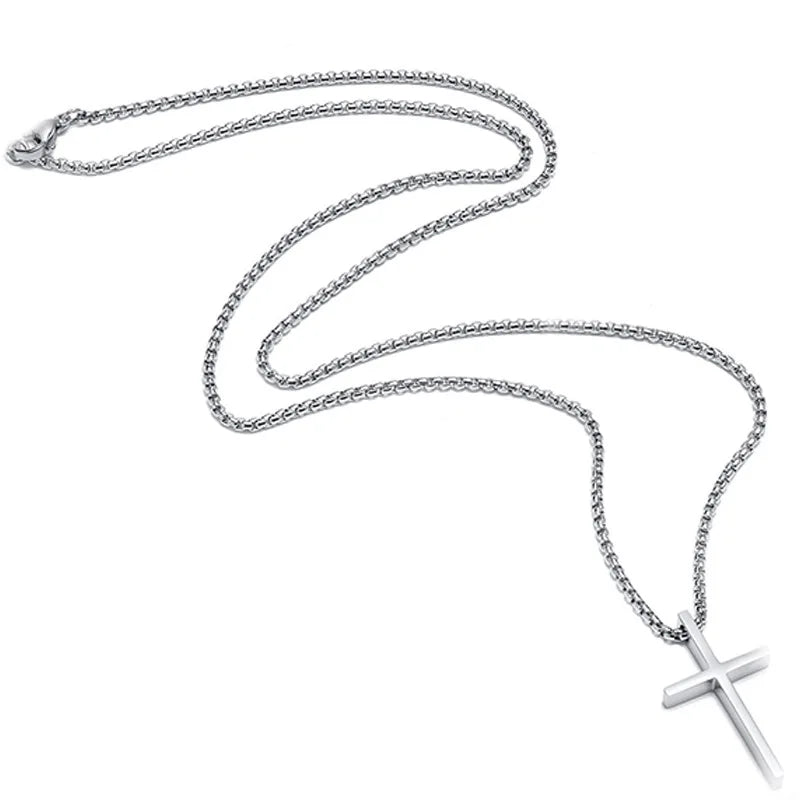Einfache geometrische Kreuz-Anhänger-Halskette für Damen, Metallschmuck, silberfarbene Kette, Choker, Partygeschenk für Herren, Accessoires