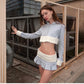 Damen Koreanische Y2k Gyaru Outfits 2-teiliges Set Patchwork Langarm Cropped Hoodie + Lange Freizeithose mit Gummizug im Baggy-Stil