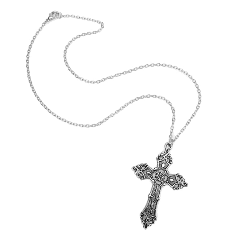 Retro Barock für Kreuz Blumenhalskette Mode Böhmen Christus für Kreuz Halskette Gotische Anhänger Halskette mit Metallkette