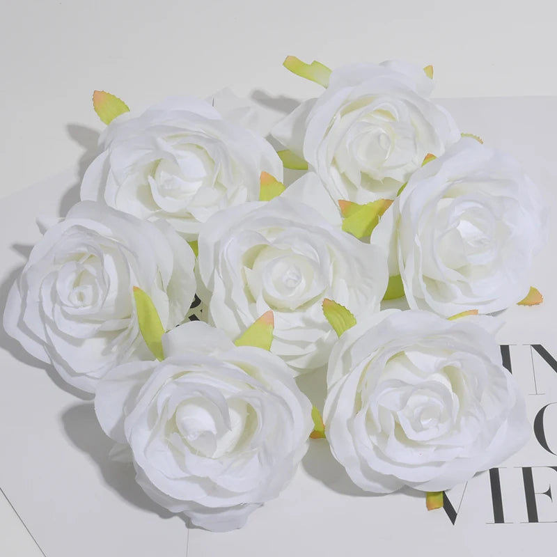 30pcs/7-8cm White Rose Artificial Silk Flower Heads DIY Wedding Home Birthday Party Decoration Wreath Scrapbooking Fake Flowers