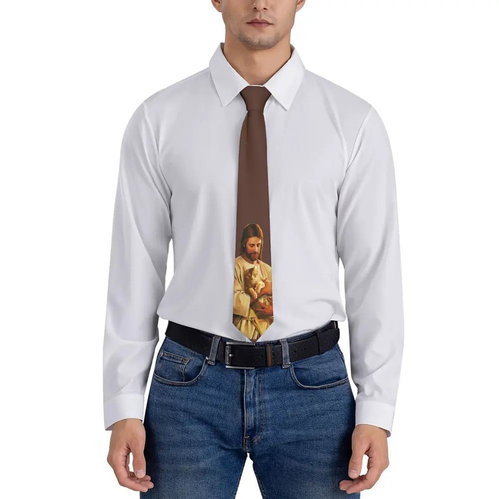 Christus und seine Katze Unisex Krawatte Seidenpolyester 8 cm breit Jesus Krawatte für Herren Accessoires Krawatte Hochzeit Büro