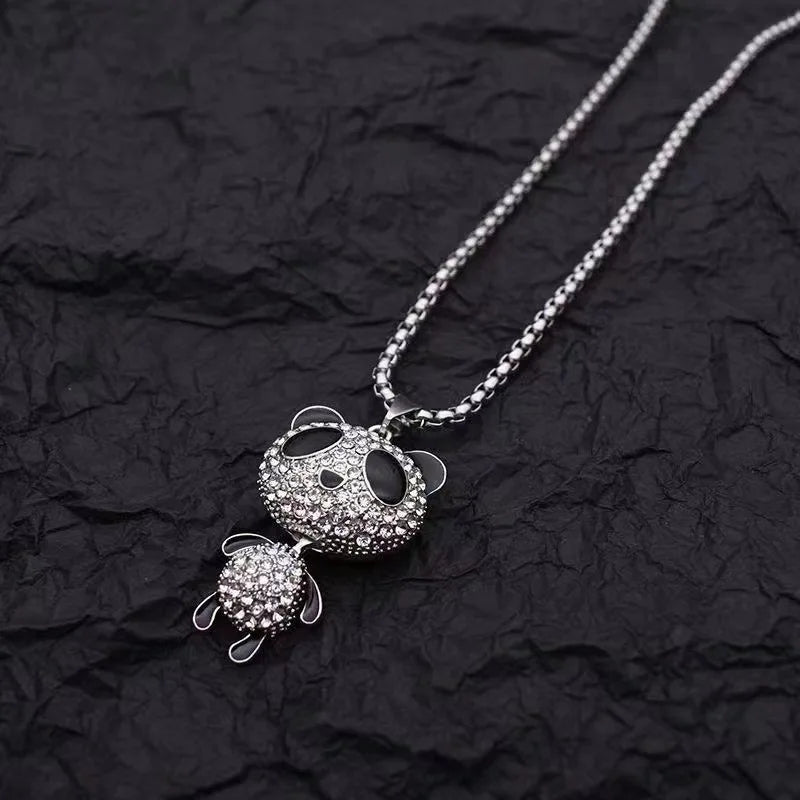 Fashion Movable Panda Necklace Lady Exquisite and Cute Cartoon Animal Hip-hop Personality All-match Pendant