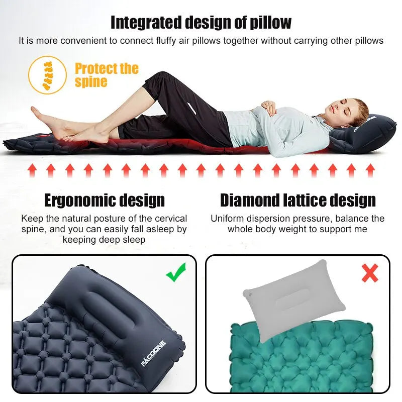Outdoor-Camping aufblasbare Matratze Isomatte mit Kissen Ultraleichte Luftmatratze Eingebauter Inflatorpumpe Wandern